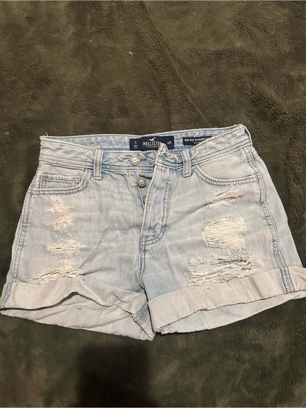 Hollister Distressed Light Wash Rolled Hem Jean Shorts
